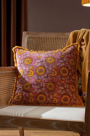 Paoletti Purple Clarendon Floral Cotton Velvet Polyester Filled Cushion