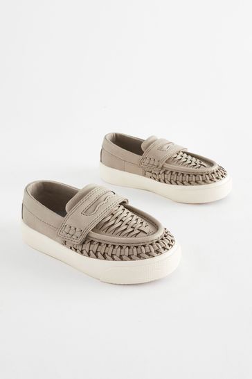 Grey Wide Fit (G) Woven Loafers