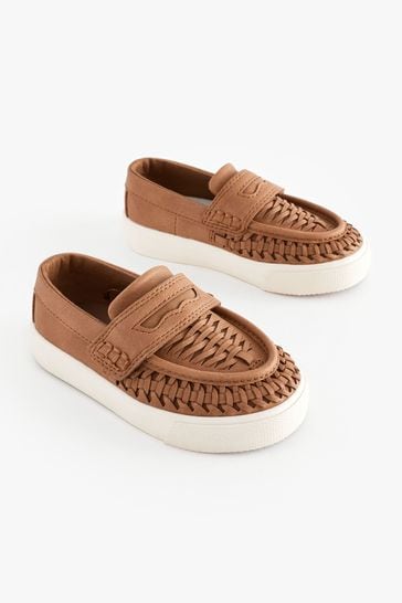 Tan Brown Wide Fit (G) Woven Loafers