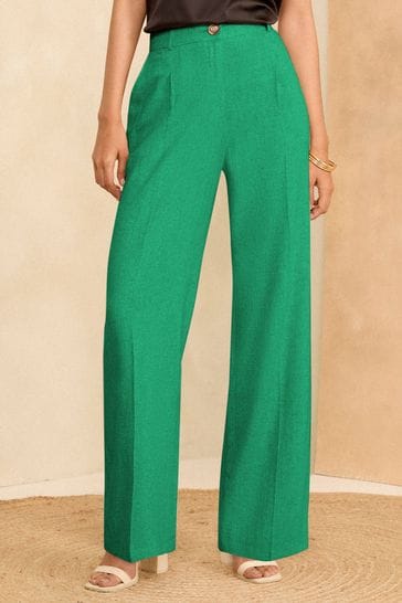 Love & Roses Green Wide Leg Tailored Wide Leg Trousers With Linen