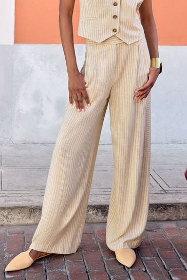 Love & Roses Ivory White Pinstripe Wide Leg Tailored Wide Leg Lightweight Trousers