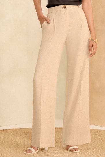 Love & Roses Ivory White Wide Leg Tailored Wide Leg Lightweight Trousers