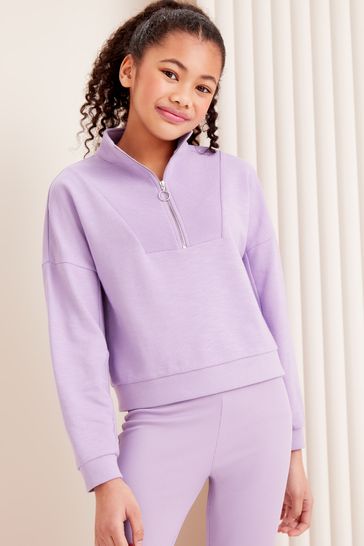 Lipsy Lilac Purple Half Zip Funnel Neck Hoodie (5-16yrs)