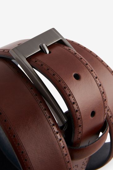 Brown Signature Leather Brogue Belt