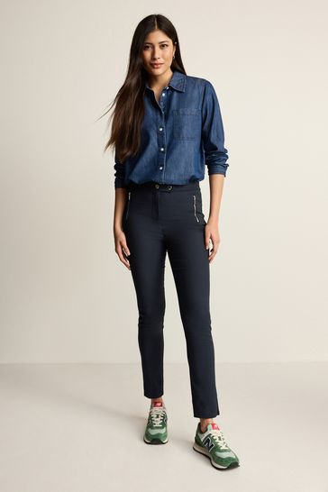 Navy Zipped Detail Skinny Trousers