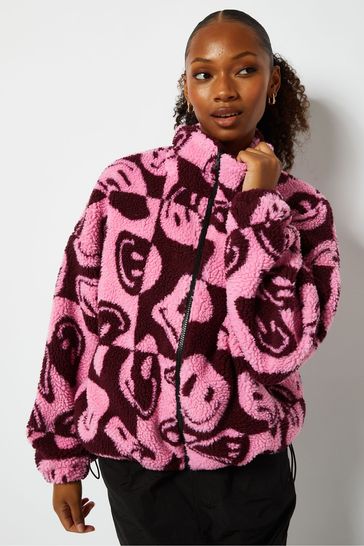 Pink borg jacket sales