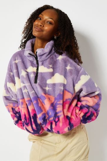 Skinnydip Purple Landscape Half Zip Fleece Jacket