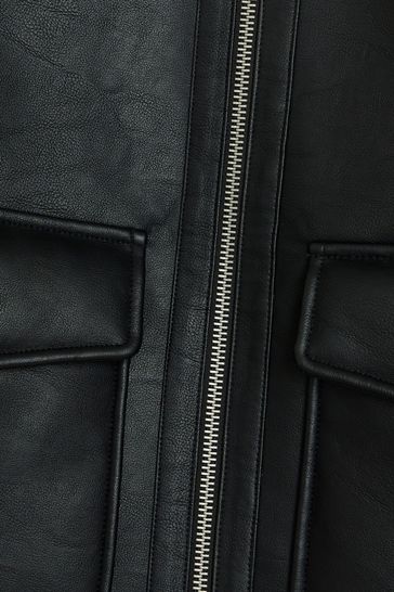 River Island Black PU Aviator Jacket