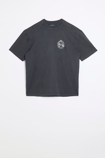 Buy River Island Black 100 Cotton OS Gothic Washed Skull T Shirt from Next Bahrain
