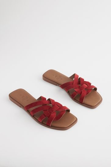 Red Regular/Wide Fit Forever Comfort® Leather Lattice Mules Sandals