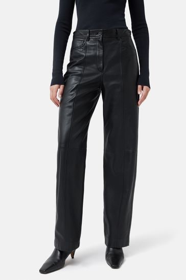 Jigsaw Leather Wide Leg Black Trousers