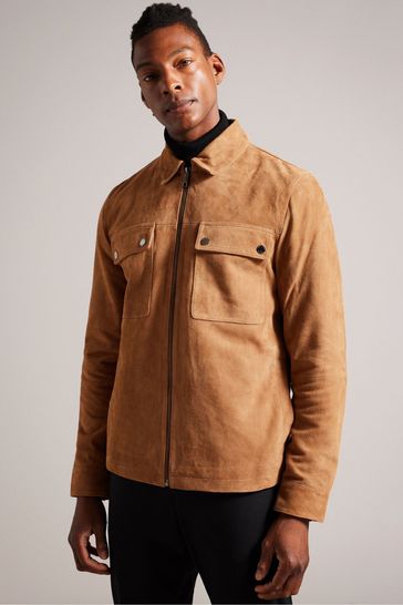 Ted Baker Tan Brown Suede Thierry Zip Through Shacket