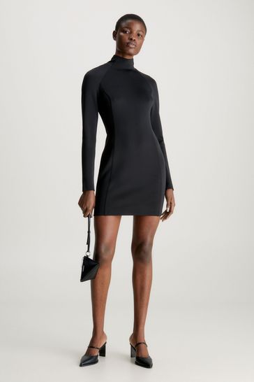 Calvin Klein Tech Knit Mini Black Dress