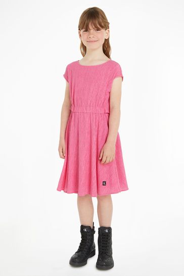Calvin Klein Jeans Pink Crinkle Fit and Flare Dress
