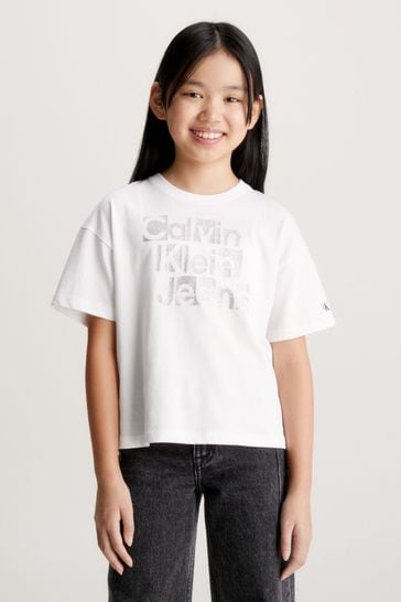 Calvin Klein Jeans White Metallic Logo Boxy T-Shirt