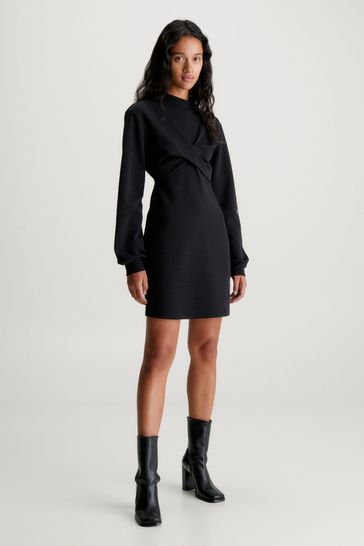 Calvin Klein Jeans Wrap Sweater Black Dress