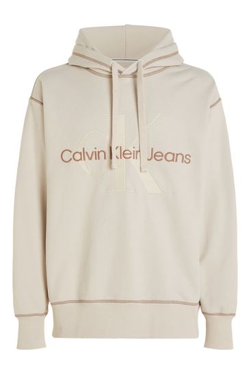 Sudadera con capucha y logo en color neutro de Calvin Klein Jeans