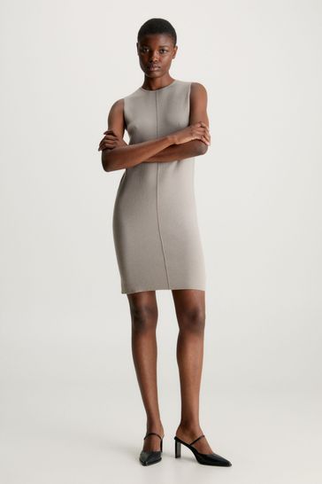 Calvin Klein Fine Wool Shift Brown Dress