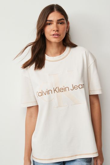 Buy Calvin Klein Jeans Cream Hero Monologo T-shirt from Next USA