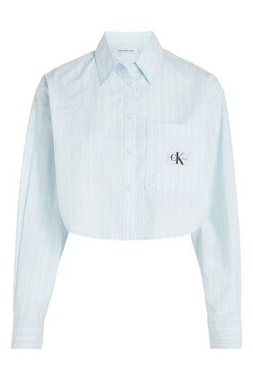 Calvin Klein Jeans Blue Woven Label Cropped Shirt