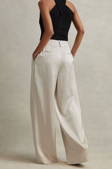 Reiss Champagne Isla Petite Satin Wide Leg Trousers