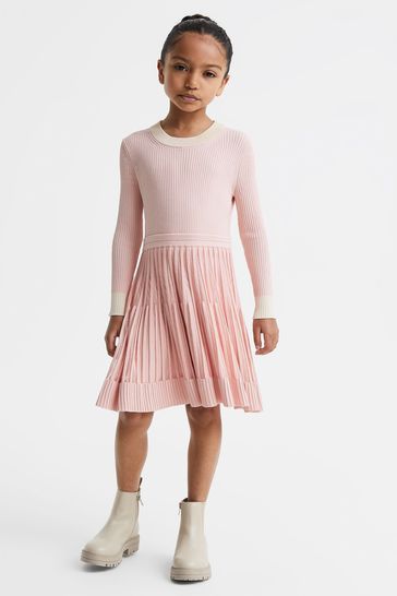 Reiss Pink Teagan Junior Ribbed Fit-and-Flare Dress