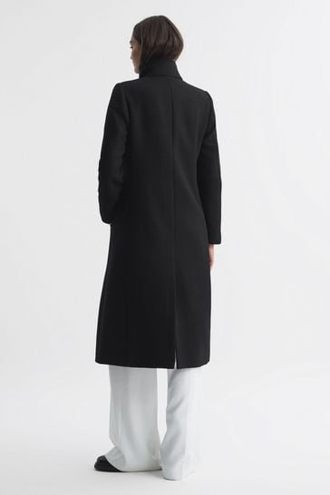 Buy Reiss Black Blair Wool Blend Double Breasted Long Coat from
