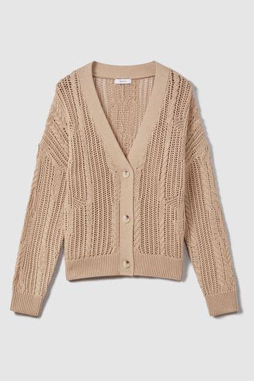 White open stitch cardigan sales