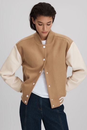 Reiss Camel/Cream Vienna Premium Wool Blend Bomber Jacket