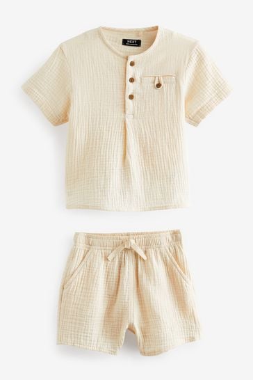 Neutral Short Sleeves Shirt And Short Set (3mths-7yrs)