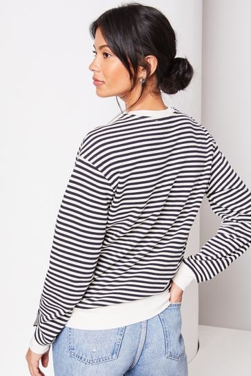 Lipsy Black White Logo Embroided Crew Neck Sweatshirt