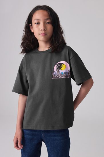 smALLSAINTS Charcoal Grey/Chroma Boys Graphic Oversized Crew T-Shirt
