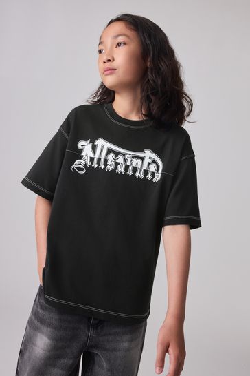 smALLSAINTS Black/Splintered Boys Graphic Oversized Crew T-Shirt