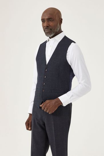 Skopes Aiken Navy Blue Check Suit Waistcoat