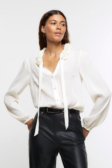 River Island White Chiffon Corsage Blouse