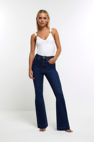 River Island Blue Flare Fit Petite High Rise Jeans