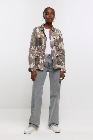 River island camo coat hotsell