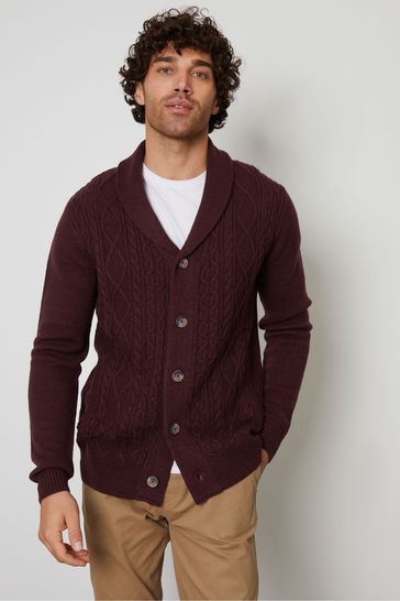 Threadbare Red Cable Knit Shawl Collar Cardigan