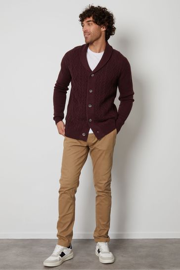 Buy Threadbare Red Cable Knit Shawl Collar Cardigan from Next