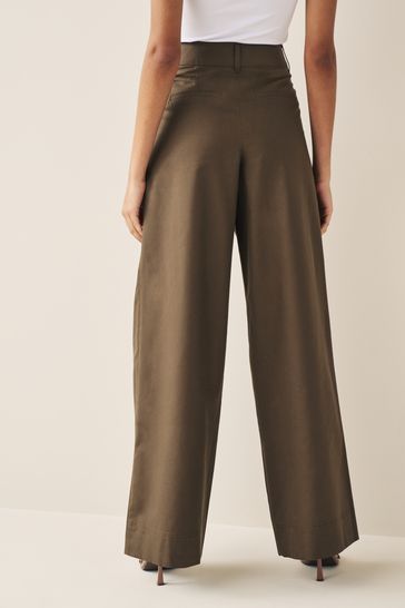 Buy Chocolate Brown Cotton Mix Smart Wide Leg Trousers from Next Kuwait