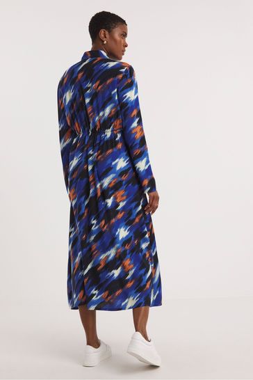 Buy JD Williams Blue Print Long Sleeve Zip Front Shirt Dress from Next Belgium