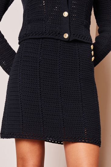 Lipsy Navy Blue Co-ord Crochet Mini Skirt