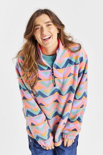 Harper & Lewis Pink Raver Retro Pattern 1/4 Zip Polar Fleece