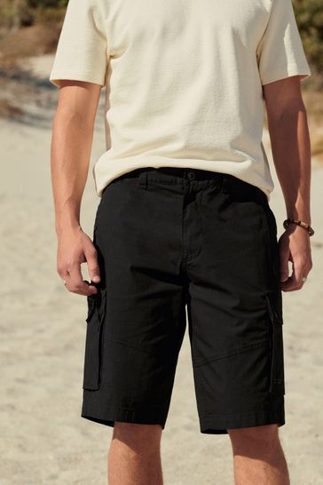 Black Linen Blend Chino Shorts