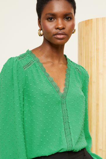 Buy Love Roses Bright Green V Neck Lace Long Sleeve Lace Trim