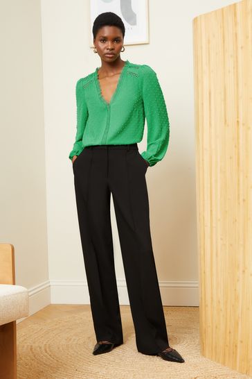 Buy Love Roses Bright Green V Neck Lace Long Sleeve Lace Trim