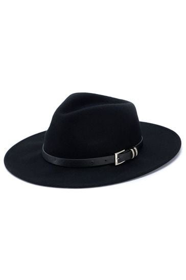 Mint Velvet Black Buckle Strap Fedora Hat