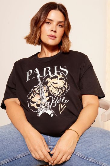 Curves Like These Black Paris Short Sleeve Graphic T-Shirt