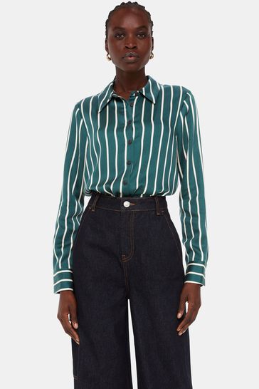 Whistles Green Alex Printed Stripe Shirt