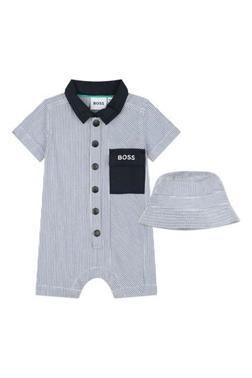 BOSS Blue Romper and Bucket Hat Baby Gift Set